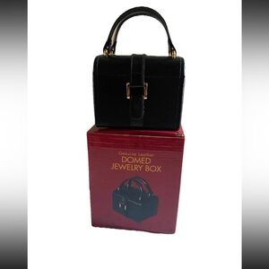 Dulwich Designs Genuine Leather Domed Black Travel Jewelry Box With Mirror